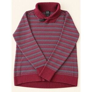A|X Armani Exchange Striped Cowl Neck Sweater Burgundy Gray Size Large L